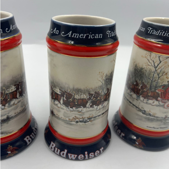 Vintage 3 Anheuser Bush Budweiser Heavy Ceramic Steins 1990 Susan Sampson - Picture 5 of 11